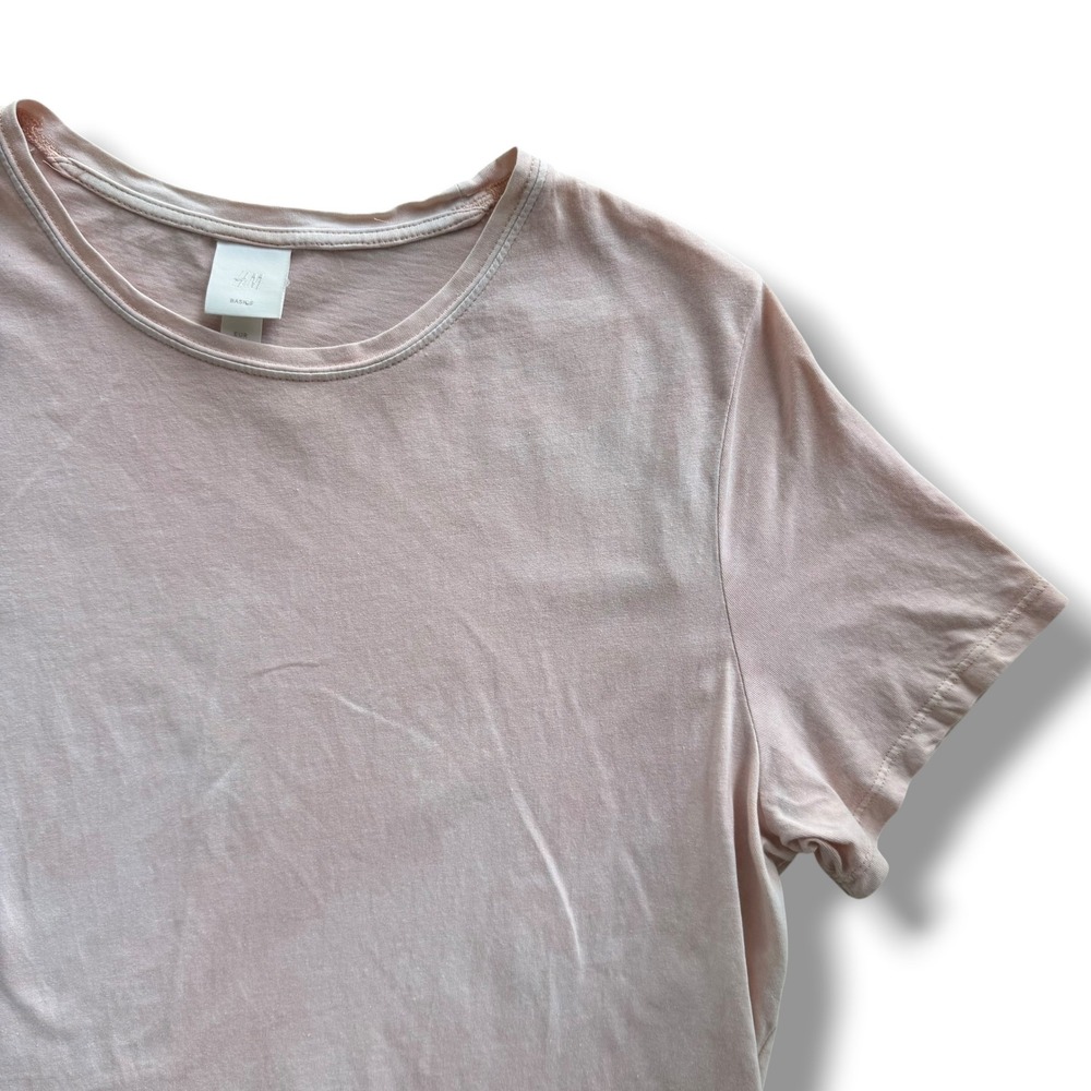 H&M Basics Womens M Pale Pastel Light Pink Short Sleeve Cotton Crew Neck T-Shirt